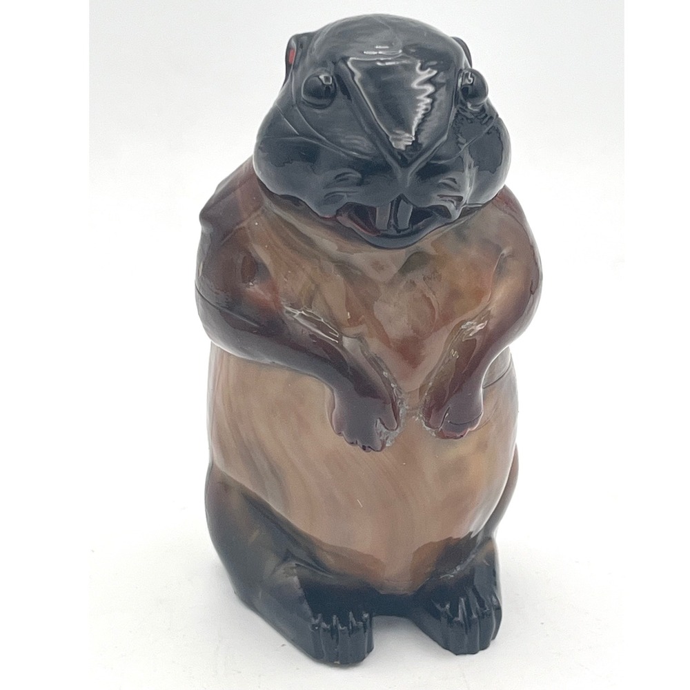 Vintage Imperial Glass Caramel slag glass woodchuck‎ groundhog Ohio 60s
